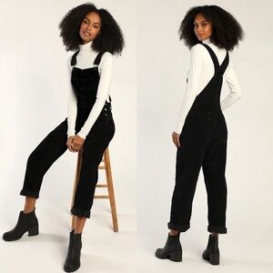 Free People / Ziggy Washed Black Corduroy Overalls